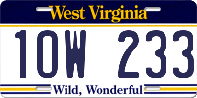 WV license plate 1OW233