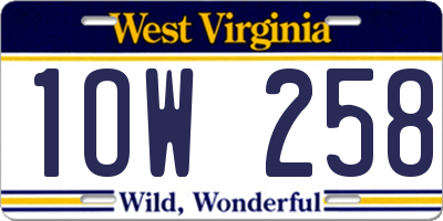 WV license plate 1OW258