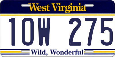 WV license plate 1OW275