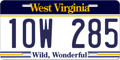 WV license plate 1OW285