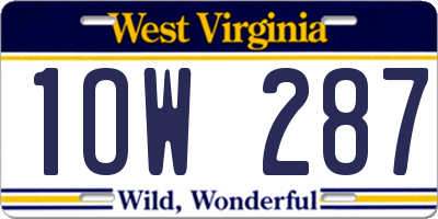 WV license plate 1OW287