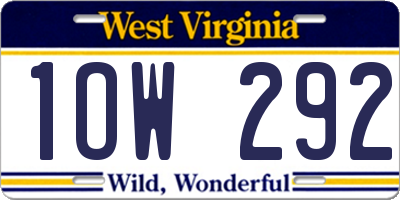WV license plate 1OW292
