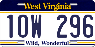 WV license plate 1OW296
