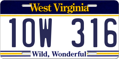 WV license plate 1OW316