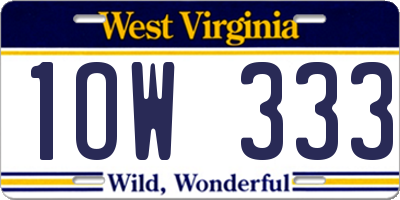 WV license plate 1OW333