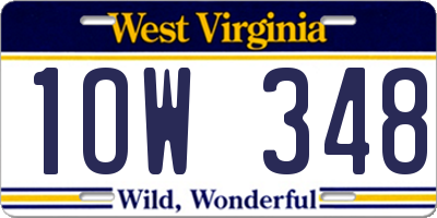 WV license plate 1OW348