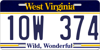 WV license plate 1OW374