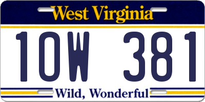 WV license plate 1OW381
