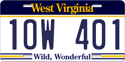 WV license plate 1OW401