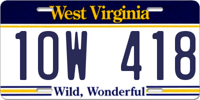 WV license plate 1OW418