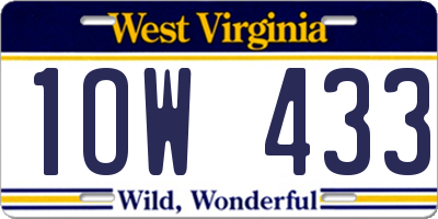 WV license plate 1OW433