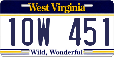 WV license plate 1OW451