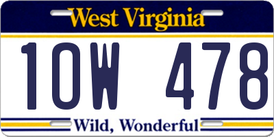 WV license plate 1OW478