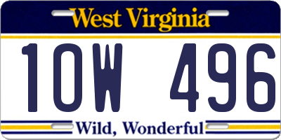 WV license plate 1OW496