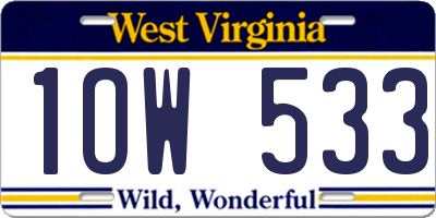 WV license plate 1OW533