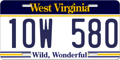 WV license plate 1OW580