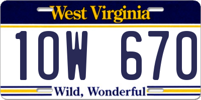 WV license plate 1OW670
