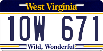 WV license plate 1OW671