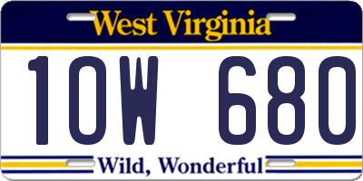 WV license plate 1OW680