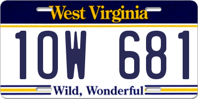 WV license plate 1OW681