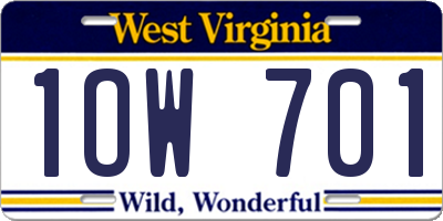 WV license plate 1OW701