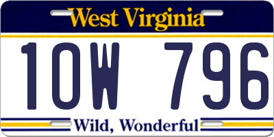 WV license plate 1OW796