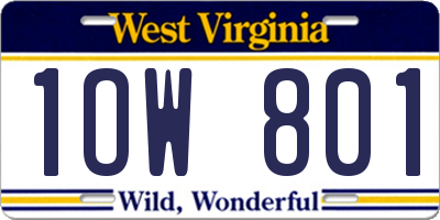 WV license plate 1OW801
