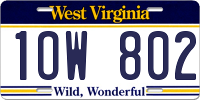 WV license plate 1OW802