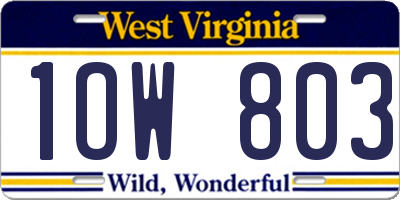 WV license plate 1OW803