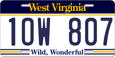 WV license plate 1OW807