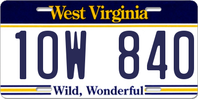 WV license plate 1OW840