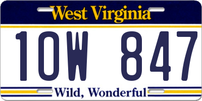 WV license plate 1OW847