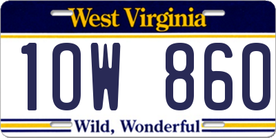 WV license plate 1OW860