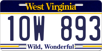 WV license plate 1OW893