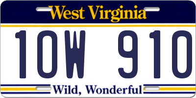 WV license plate 1OW910