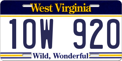 WV license plate 1OW920