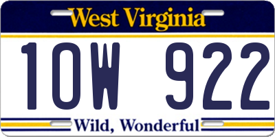 WV license plate 1OW922