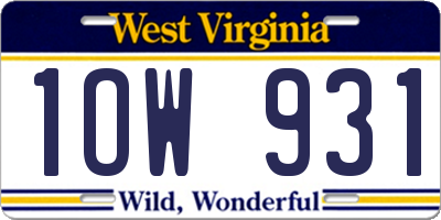 WV license plate 1OW931