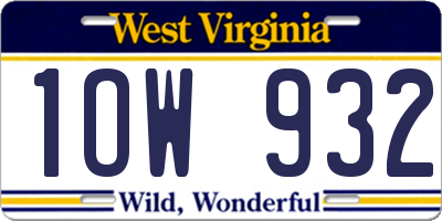 WV license plate 1OW932