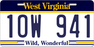 WV license plate 1OW941