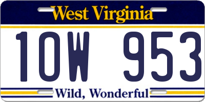 WV license plate 1OW953