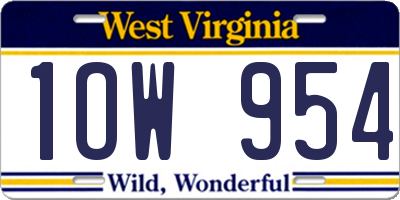 WV license plate 1OW954