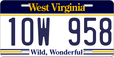 WV license plate 1OW958
