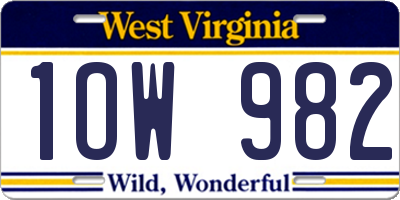 WV license plate 1OW982