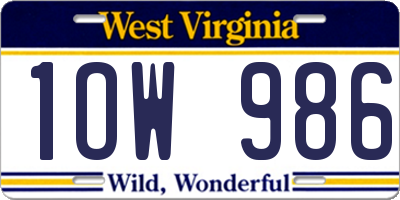 WV license plate 1OW986