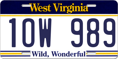 WV license plate 1OW989