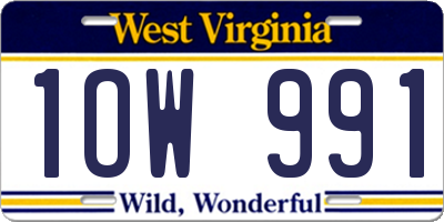 WV license plate 1OW991