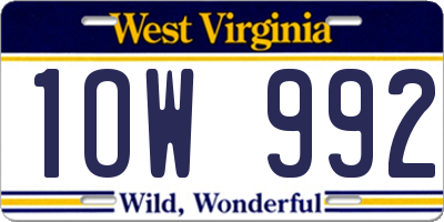 WV license plate 1OW992