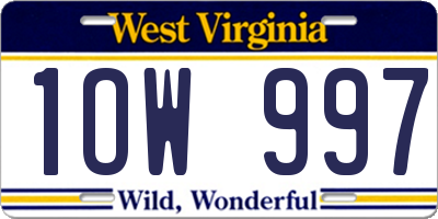 WV license plate 1OW997