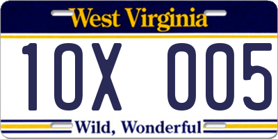 WV license plate 1OX005